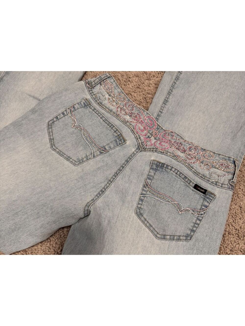 Vintage Y2K Angels Embellished Bootcut Jeans 28 Waist Glitter Pink Embroidery